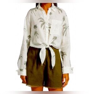 ATM  Anthony Thomas Melillo Palm Print Linen Tie Front Shirt. Size Medium